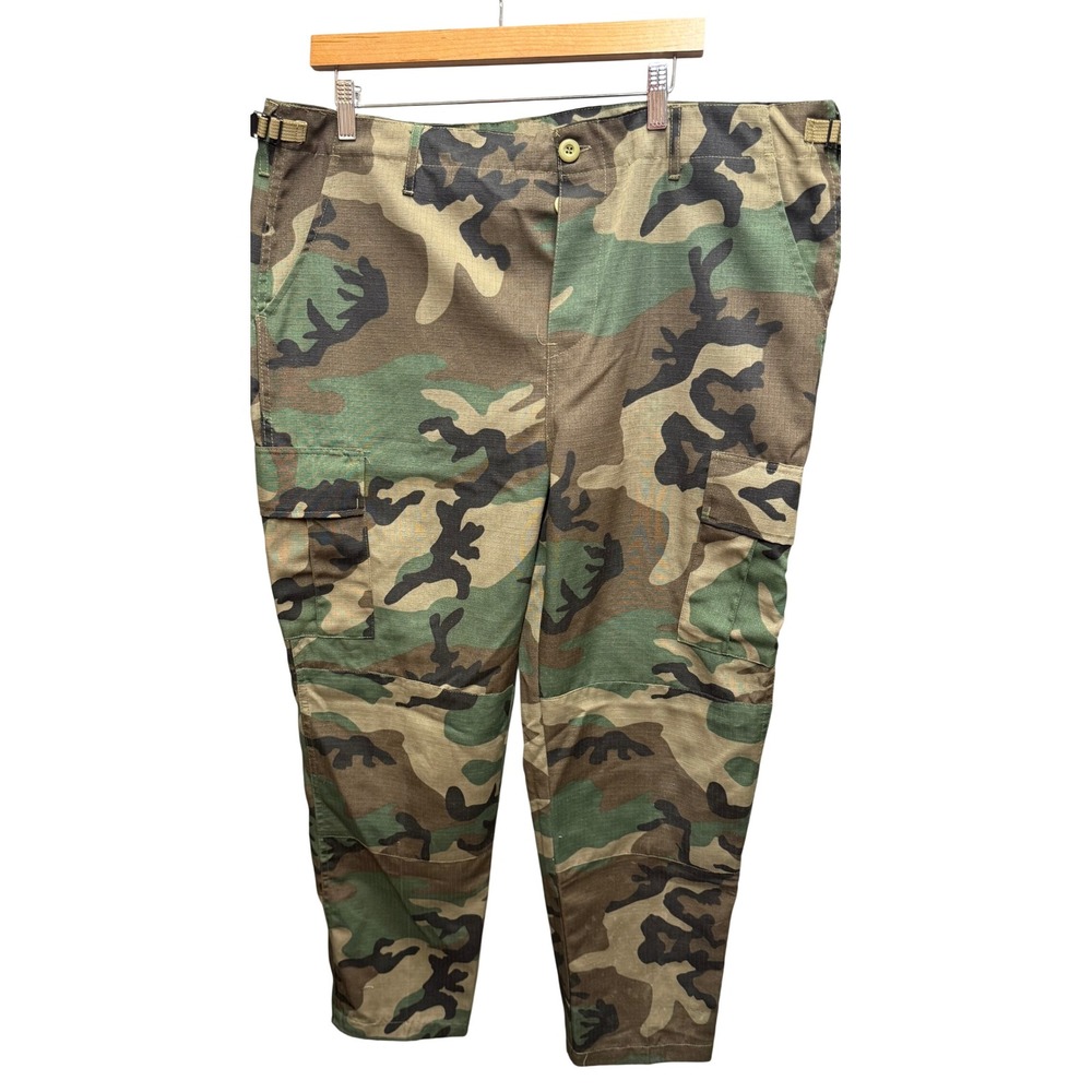 Unbranded Cargo Pants Mens XL Green Camo Woodland Ripstop Tactical Hunting Cargo